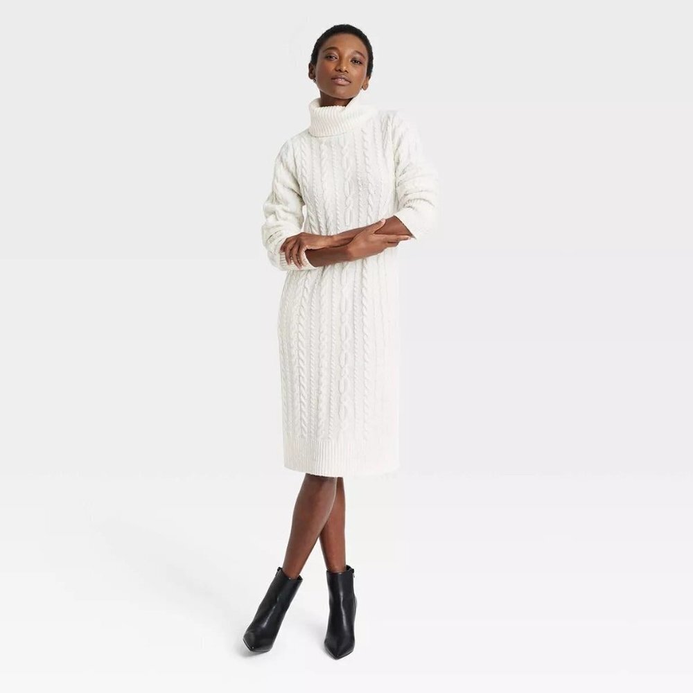 Women's Turtleneck Long Sleeve Cozy Sweater Dress - A New Day - Picture 1 of 3